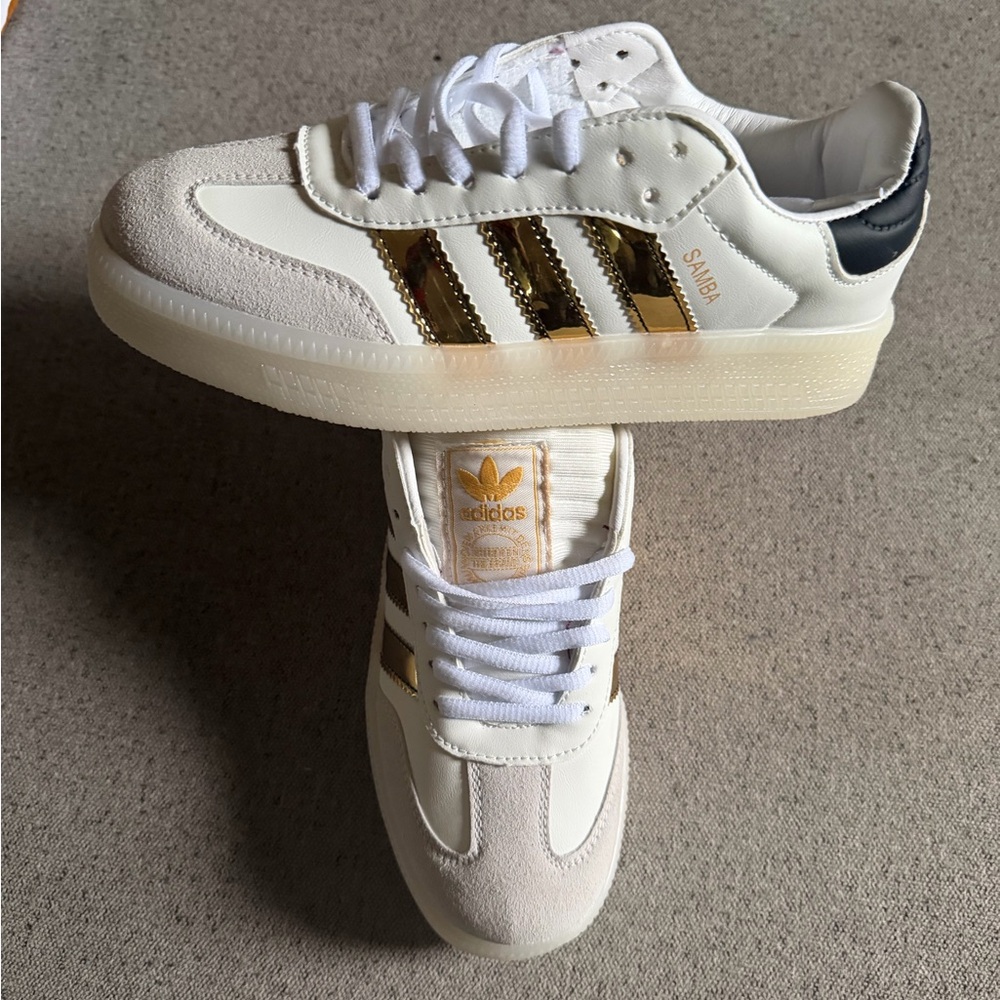 adidas White and Gold Platform Sneakers